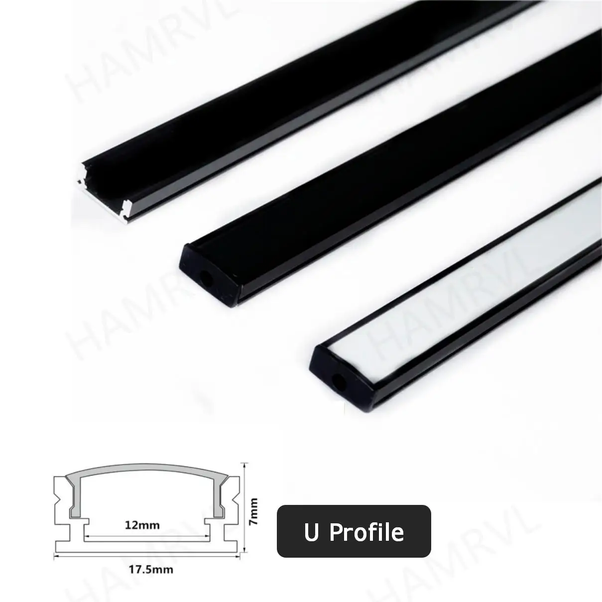 Imagem -04 - Led Perfil de Alumínio u v yw Estilo 1m Preto para 5050 5630 8520 Tira Led Leiteiro Capa Transparente para Canal de Alumínio 50 Peças Lote