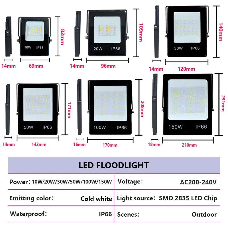 50W 30W 20W 10W 150W LED Flood Light AC 220V 240V Projector Reflector LED Floodlight Spotlight IP66 Waterproof Outdoor lamp