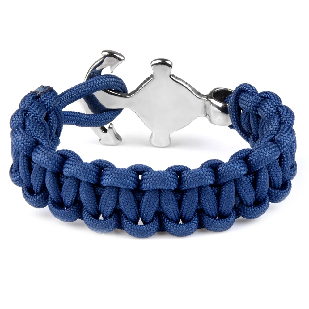 Climbing Rope Men Bracelet Skull Skeleton Head Anchor Stainless Steel Survival Parachute Cord Bangles Accessories For Men