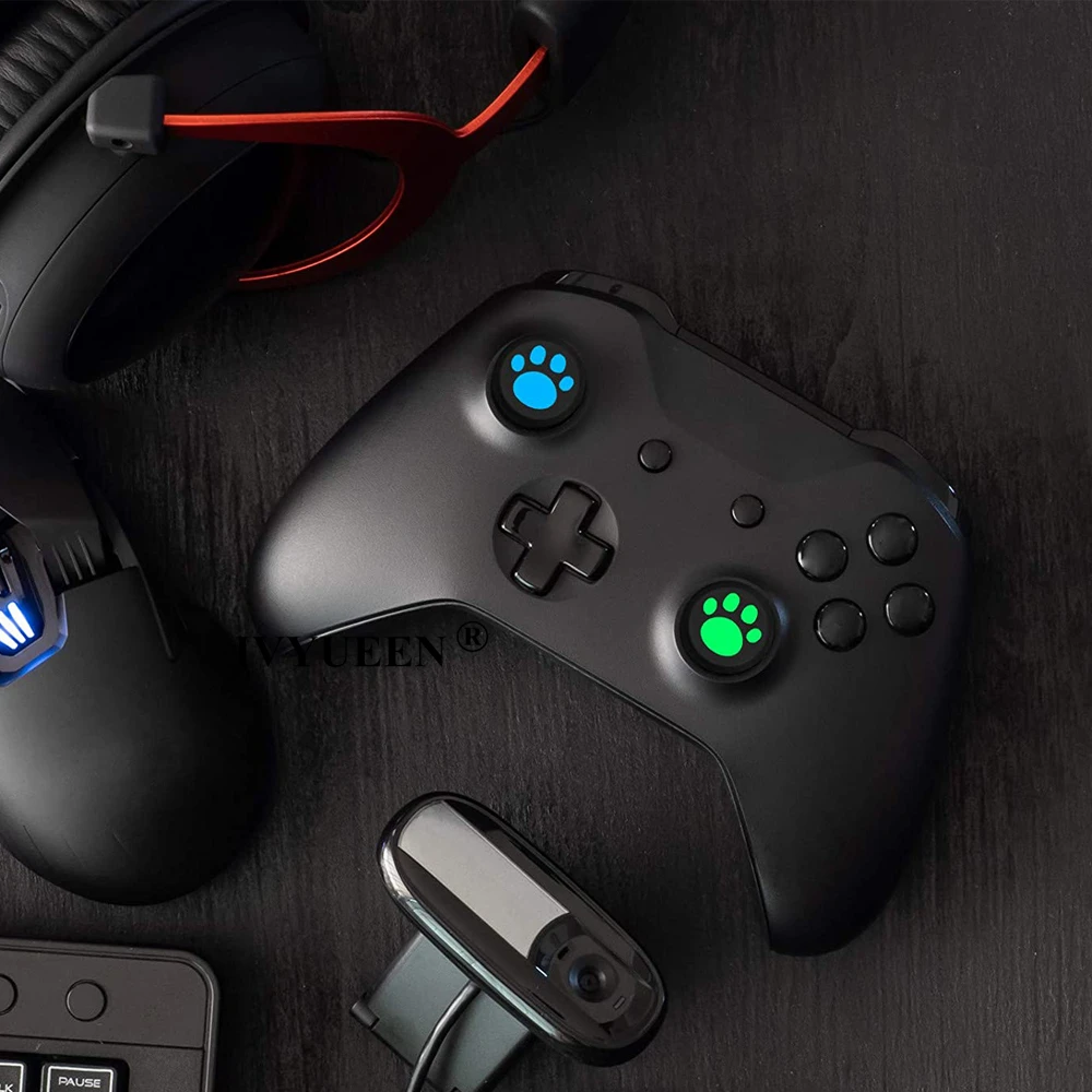 IVYUEEN 4 pcs Cat Paw Rubber Silicone Analog Thumb Sticks Grips Caps Cover for Dualshock 4 PS4 Pro Slim Controllers Accessories