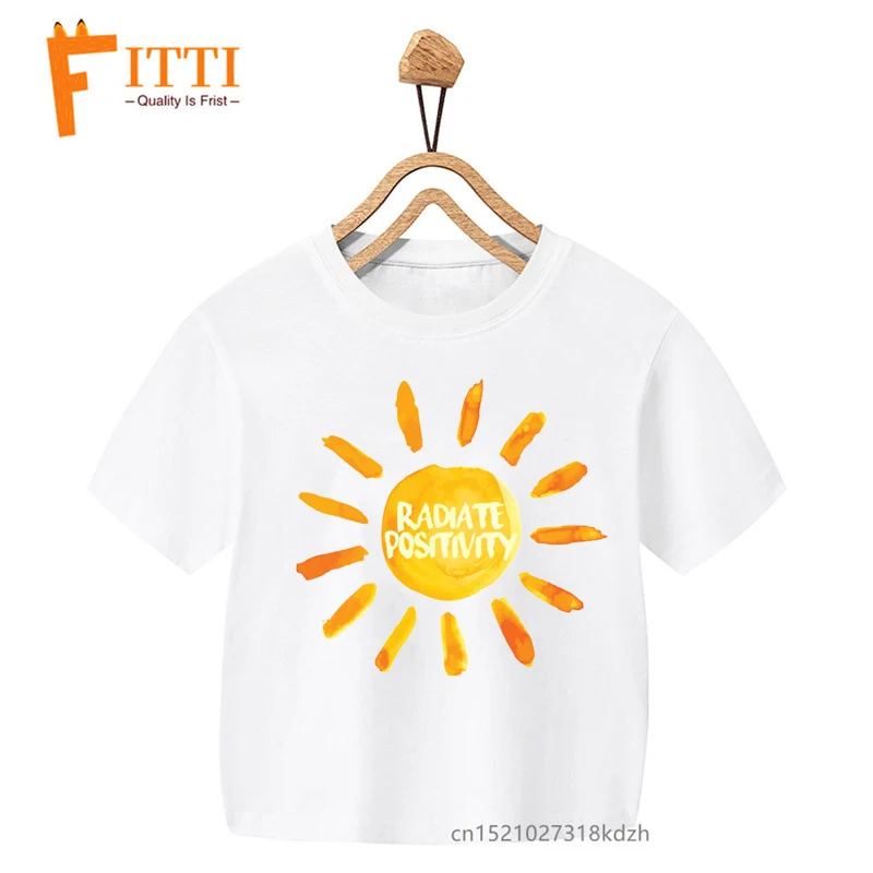 Watercolor Painted Sun Print Boys/Girls White T-shirt Kid Summer Kawaii Funny Clothes Little Baby Animal Y2K Clothes,Drop Ship