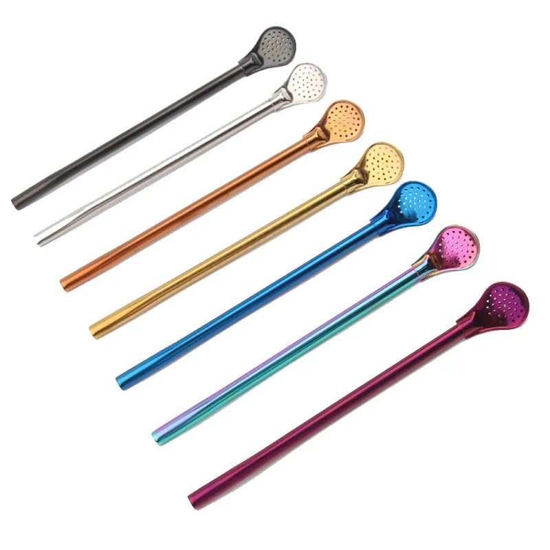 500Pcs Drinking Straw Stainless Steel Stirring Straw Gourd Bombilla Filter Spoons Reusable Metal Pro Tea Tools Bar Accessories