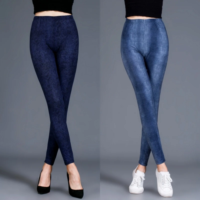 

Lady Sporting Thin High Waist Fitness Legging Women Summer Elastic Faux Denim jean Female Push Up Legging