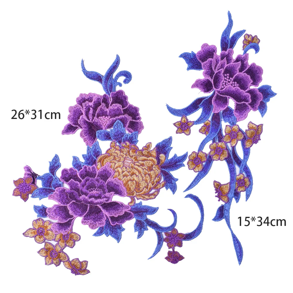 3D Flower Embroidery Purple DIY  Neckline Collar Costume Flower Lace Fabric Wedding Dress Patch Clothing Accessories