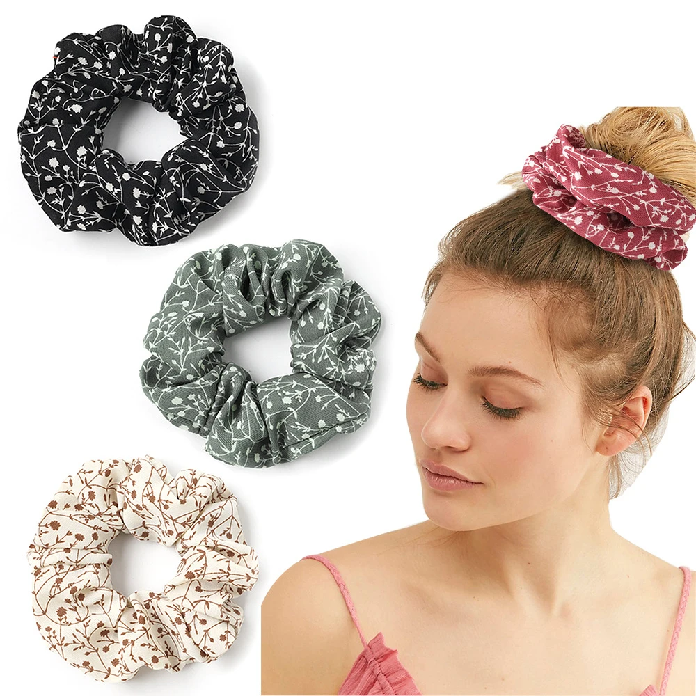 Print Scrunchies Women Elastic Hairbands Girls Hair Rope Rubber Ring Tie Headband Bow Ponytail Holder Female Hair Accessories