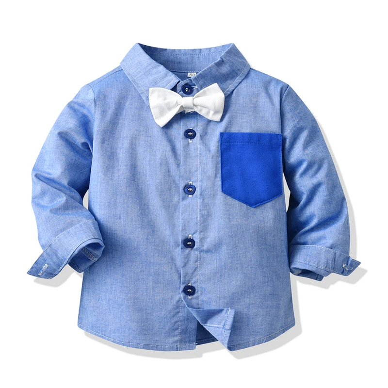 top and top Spring Autumn Kids Boys Gentleman Suits Long Sleeve Bowtie Shirt+Suspender Trousers 2Pcs Sets for Wedding Party