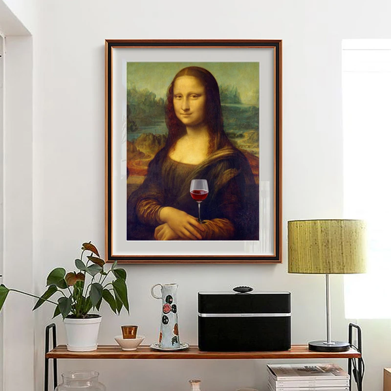 Altered Mona Lisa Poster Humor Funny Wall Art Canvas Prints Wine Painting Pub Bar Kitchen Picture for Living Room Home Decor