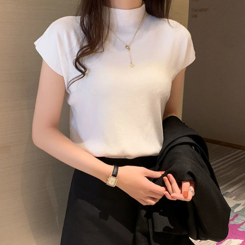 Solid T-shirts Women Short Sleeve Minimalist Elegant Casual 11 Colors All-match Lady Tops Tees Clothing Basic Breathable Knitted