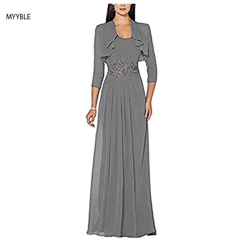 2020 MYYBLE  Women's Waist Two Sets Long Mother of The Bride Dresses with Jacket Formal Prom Evening Dresses