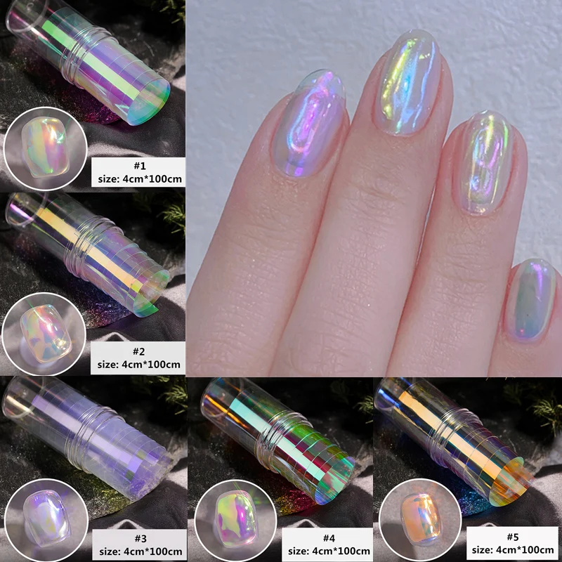 1 Box Aurora Nails Foil Film Sticker Cellophane Paper Korean Nail Glass Foils Trend Design Ice Cube Manicure Nail DIY Decoration