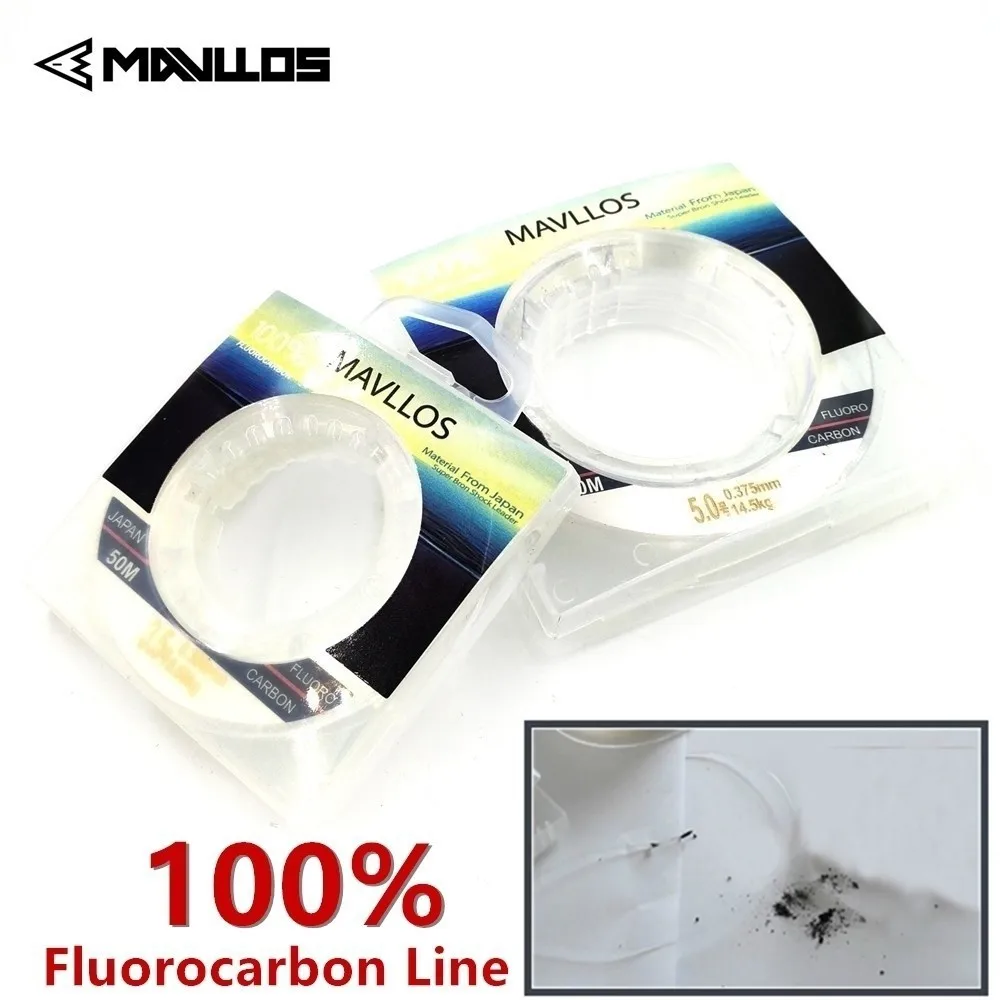 Mavllos 50m Ture 100% Fluorocarbon Fishing Line Sink Monofilament Fluorocarbon Line Carbon Fiber Leader Fishing Line Invisible