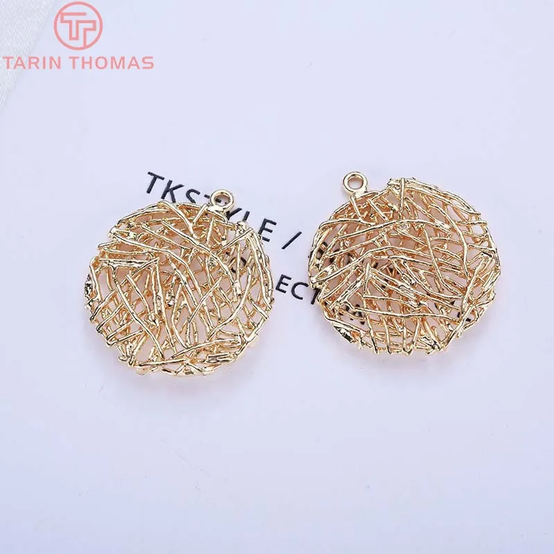 (818)4 قطعة 22 مللي متر 24K الشمبانيا الذهب اللون مطلي النحاس الجوف شبكة الجولة Charms المعلقات عالية الجودة Diy بها بنفسك مجوهرات اكسسوارات