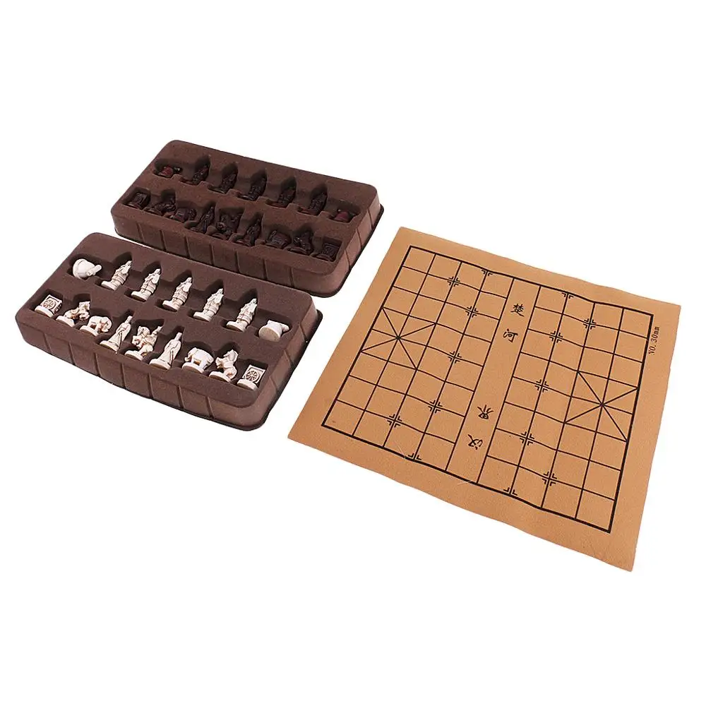 New Vintage Stereoscopic Chess Folding Imitation Leather Chess Board Chinese Traditional Chess Xiangqi Handicraft Pieces Set