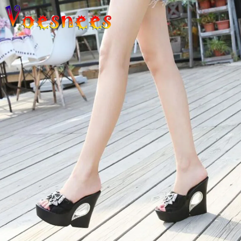 Voesnees 2021 Summer Wedge Slippers Women New Platform Outside Wear Female Shoes Clog Riband Butterfly-knot Slides Ladies Shoes