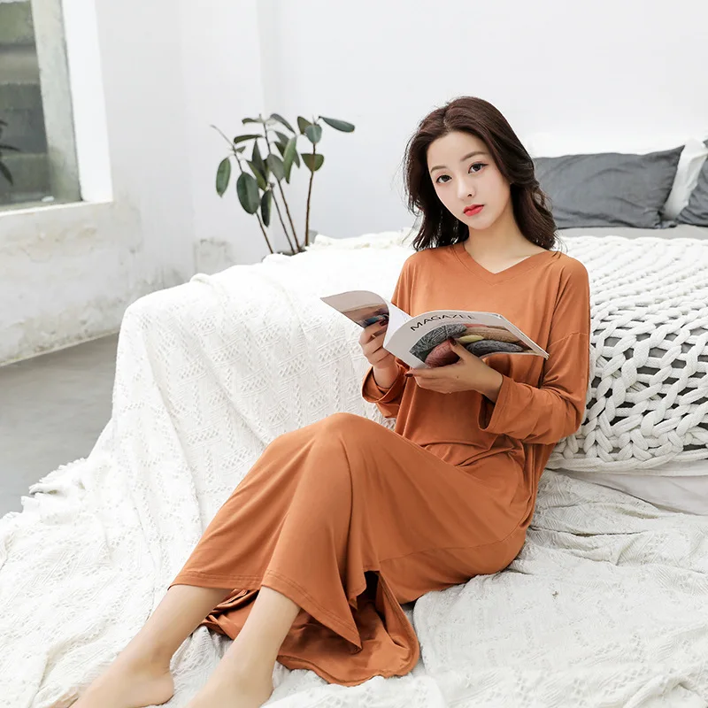 Nighties For Women Nightgowns Modal Sleeping Dress Solid Long Nightgown Nighty For Ladies Loose Home Wear Spring Autumn