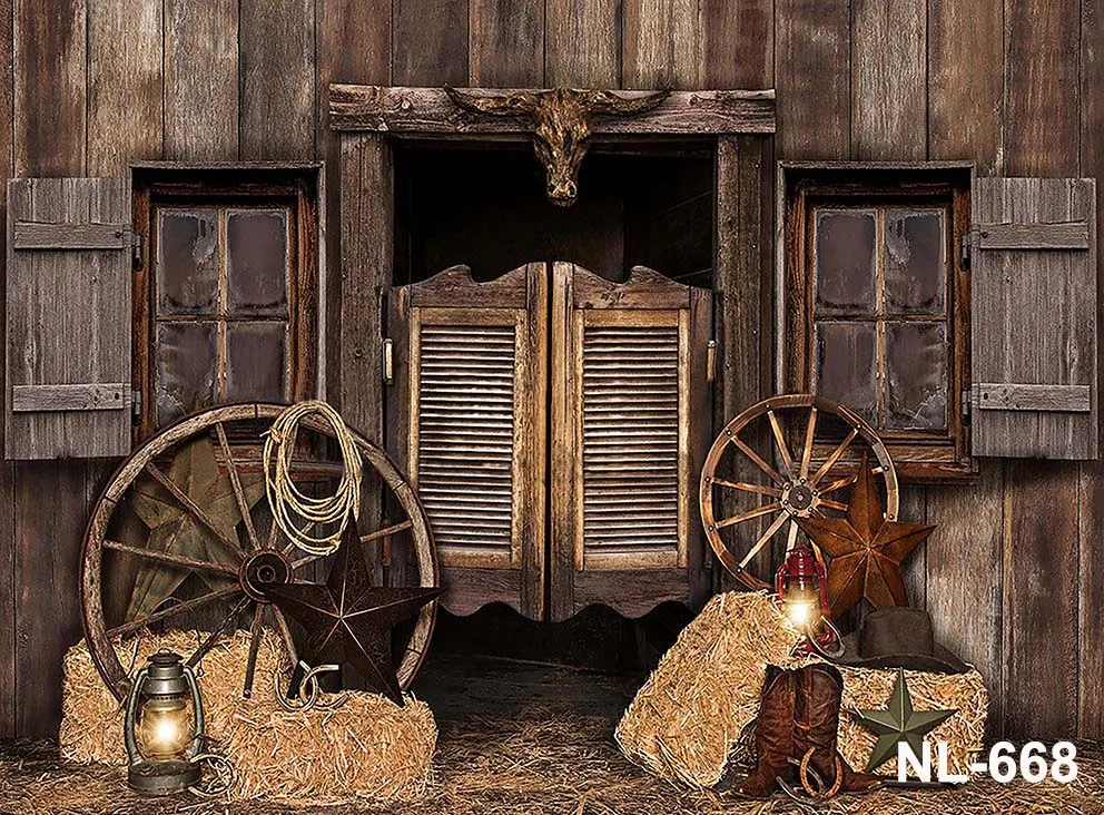 Wild West Saloon Photography Backdrops Cowboy Farm Barn Haystacks Rustic Background for Photo Booth Backdrop