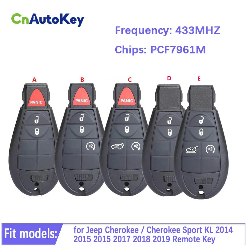 

CN086040 2/3/4/5 Button Aftermarket Smart Key For Jeep Cherokee Sport KL 2014-2019 Remote Fobik 433MHz GQ4-53T PCF7961M 4A Chip