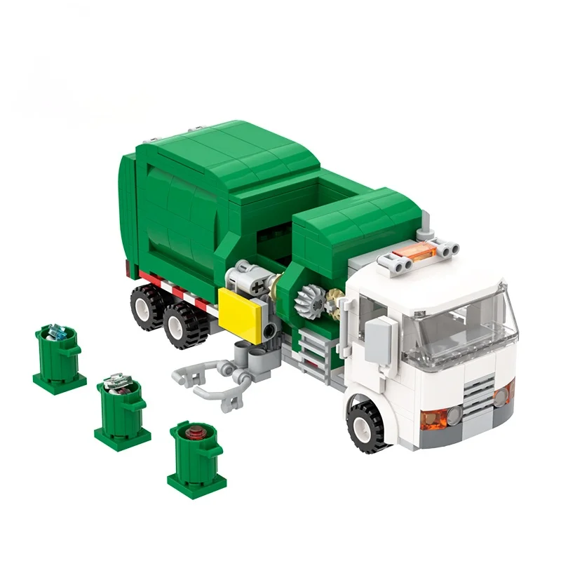 MOC White Garbage Classification Truck Car 100 Cards Building Blocks Sets Brinquedos Playmobil DIY Educational Toys for Children