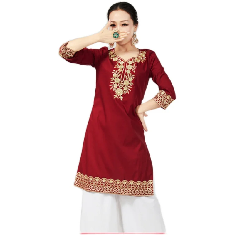 New Women Dance Tops Oriental Traditional Dance Long Robe Winter Autumn Indian Dancing Stage Performance Clothes DQL5173