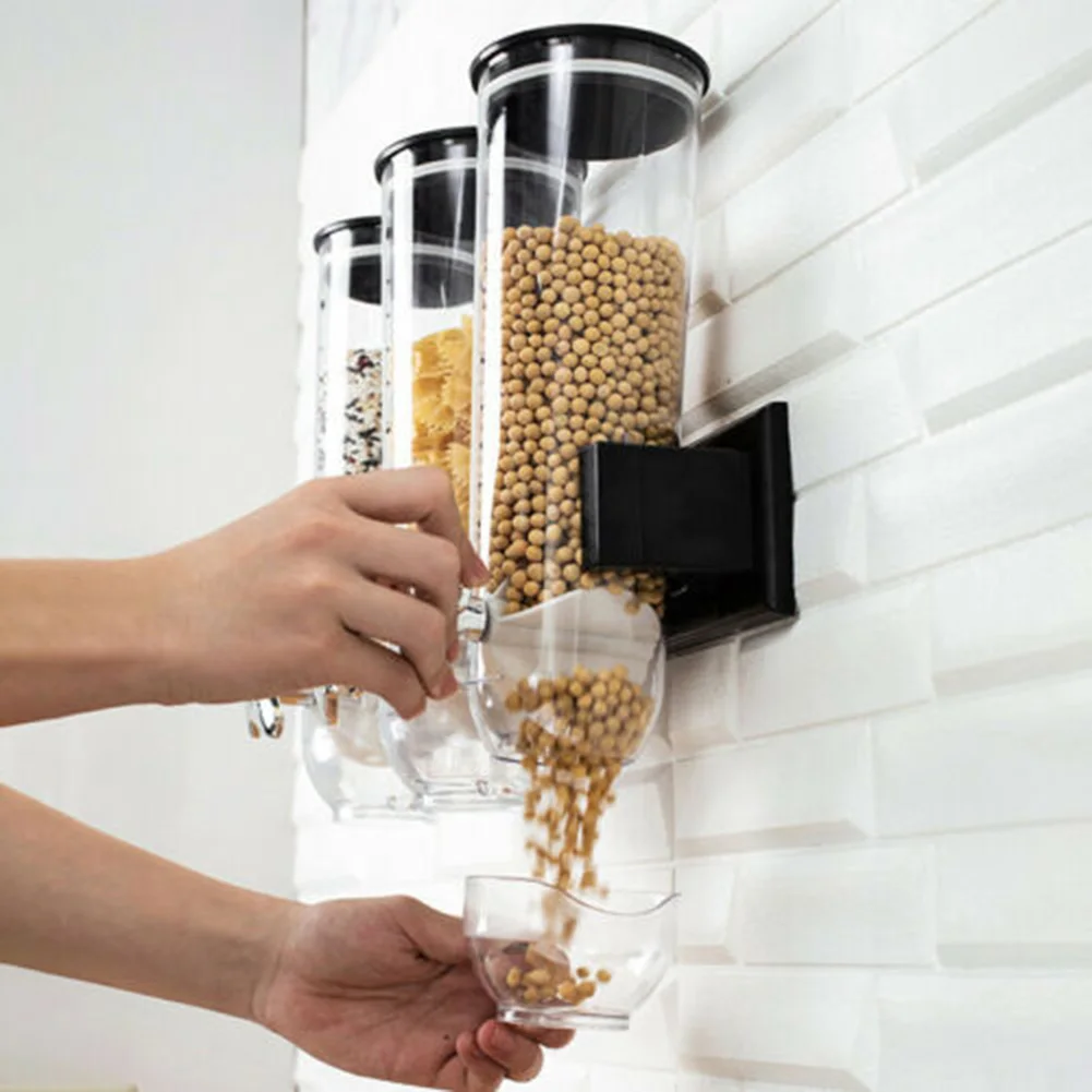 Kitchen Storage Food Organizer Wall Mounted Dry Food Cereal Dispenser Snack Grain Plastic Storage Container Box Rack for Home