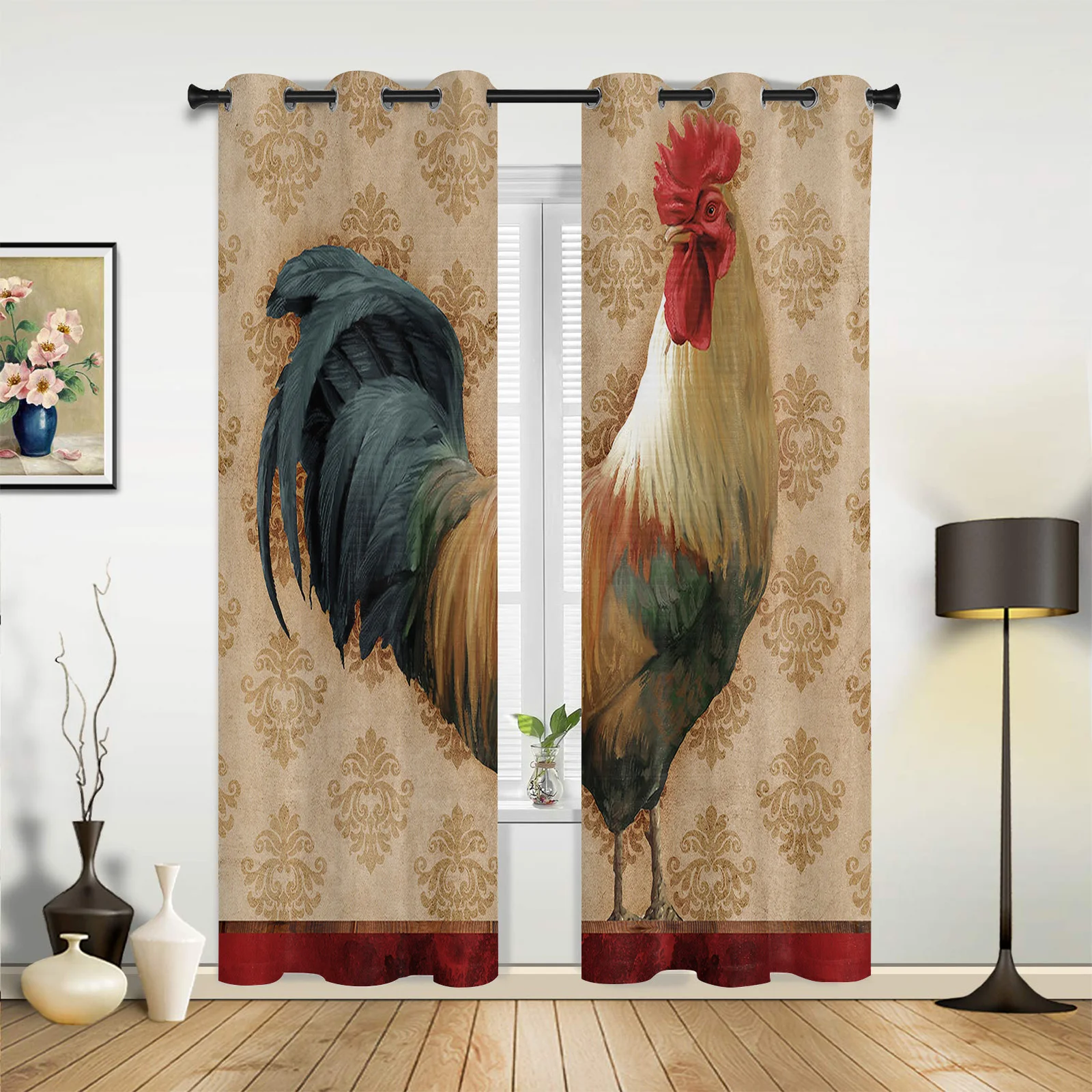 Rooster Farm Pattern Large Curtains For Living Room Window Curtain Bedroom Kitchen Balcony Gazebo Curtain Room Divider