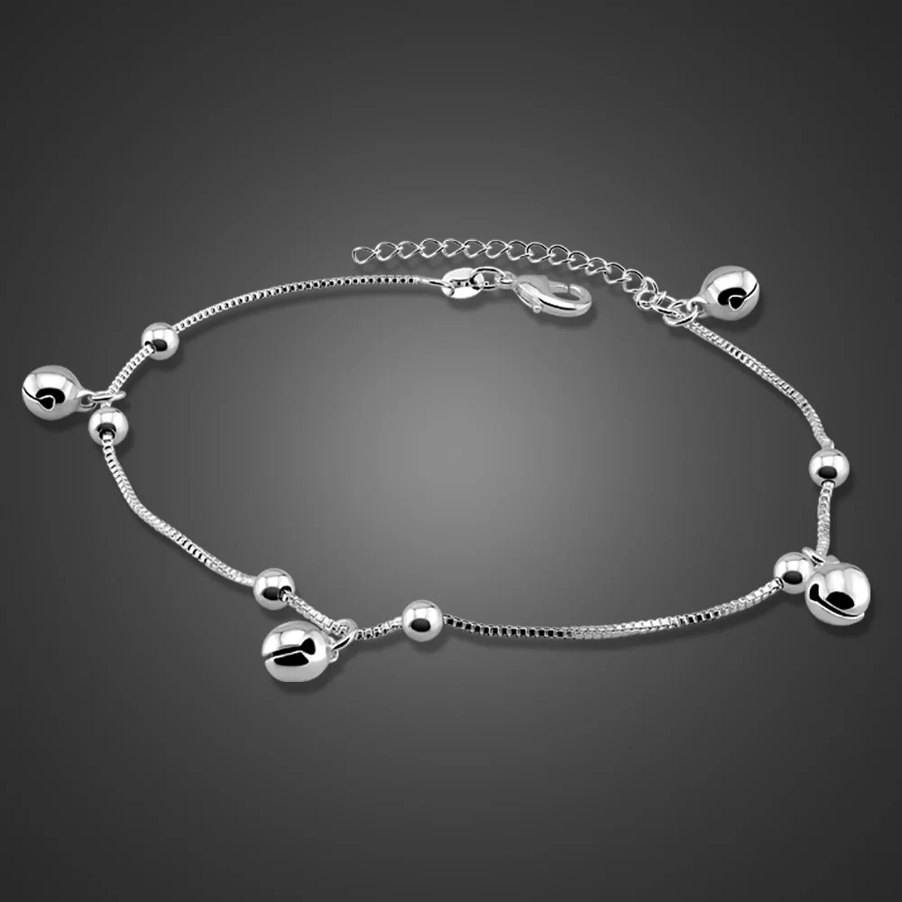 Luksusowa biżuteria marki Cute Small Bell Anklet Box Chain dla kobiet 925 Sterling Silver Anklet Bracelet on Leg Ladies Foot Jewelry