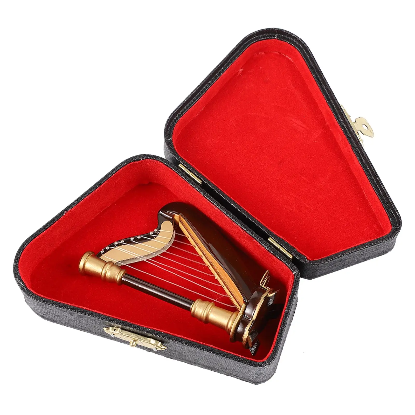 Miniature Harp Model Mini Wooden Harp Instrument Model with Storage Box