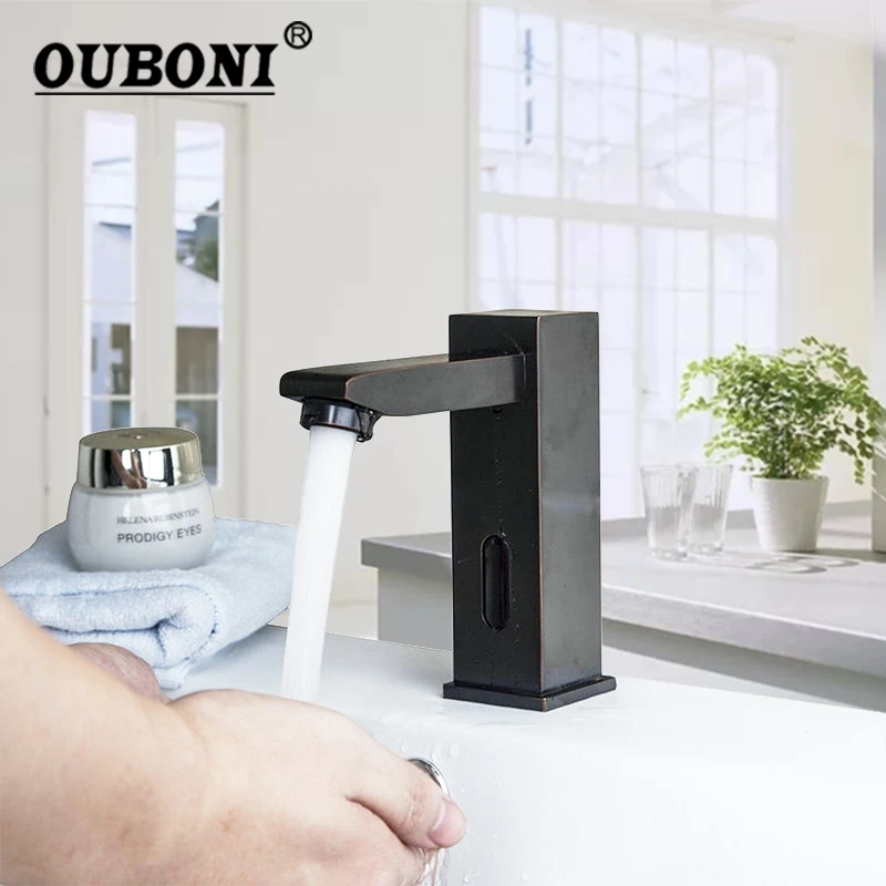 

OUBONI Black Touch Sensor Faucet Bathroom Sink Tap Bathroom Faucet Brass Material ORB Automatic Hands Basin Sink Mixer Taps