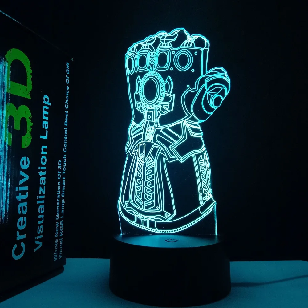 Movie Series Thanos Gloves LED Acrylic Night Light Colorful Vision 3D Table Lamp Children Table Lamp Christmas Gift