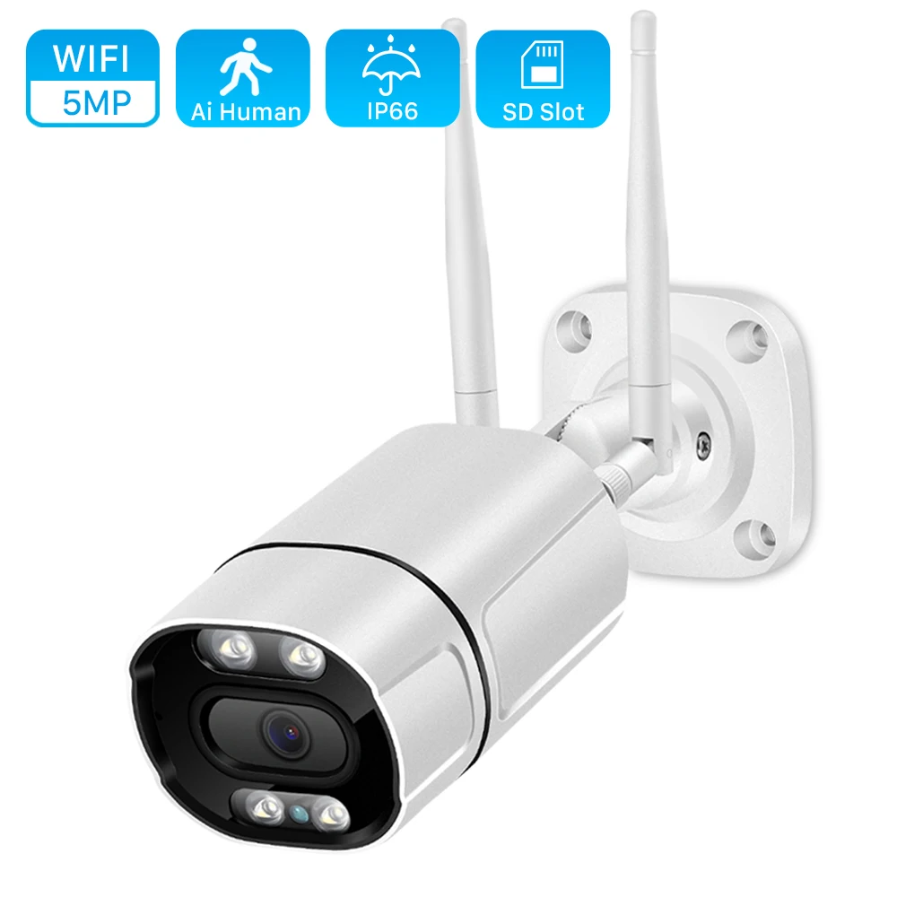 5MP IP Camera Wifi Outdoor Ai Human Detect Audio Wireless Camera 1080P HD Color Infrared Night Vision CCTV Home Security Camera