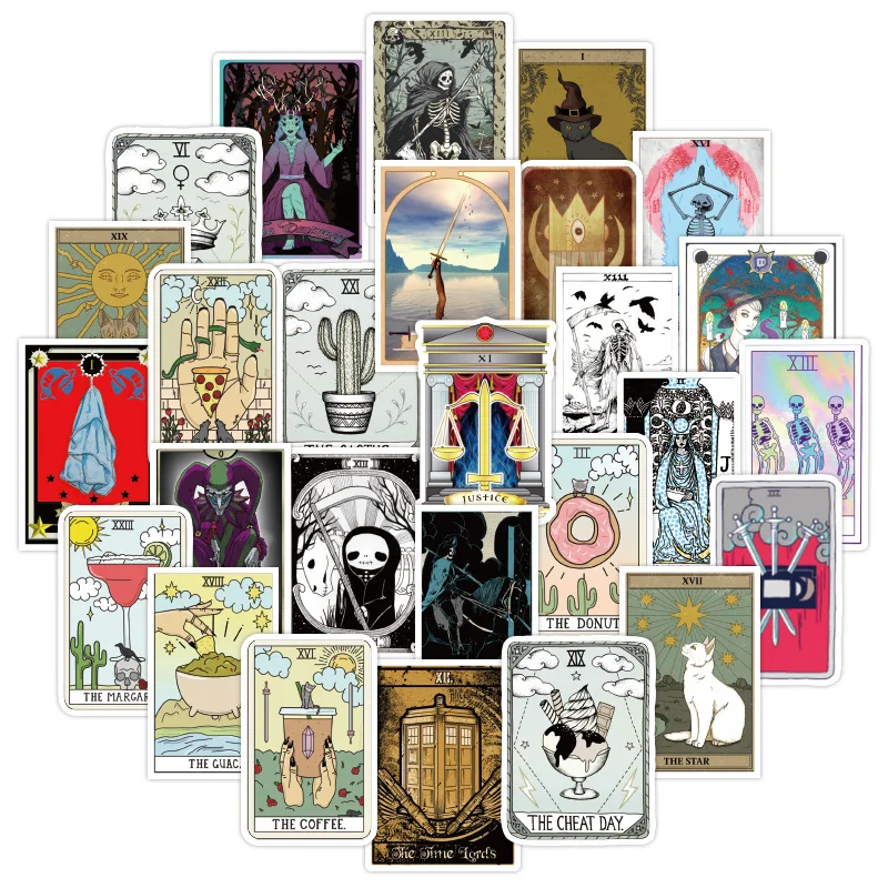 10/30/50pcs Tarot Card Graffiti Stickers Divination Toy Decals Waterproof Luggage Laptop Skateboard Fridge Phone Cartoon Sticker