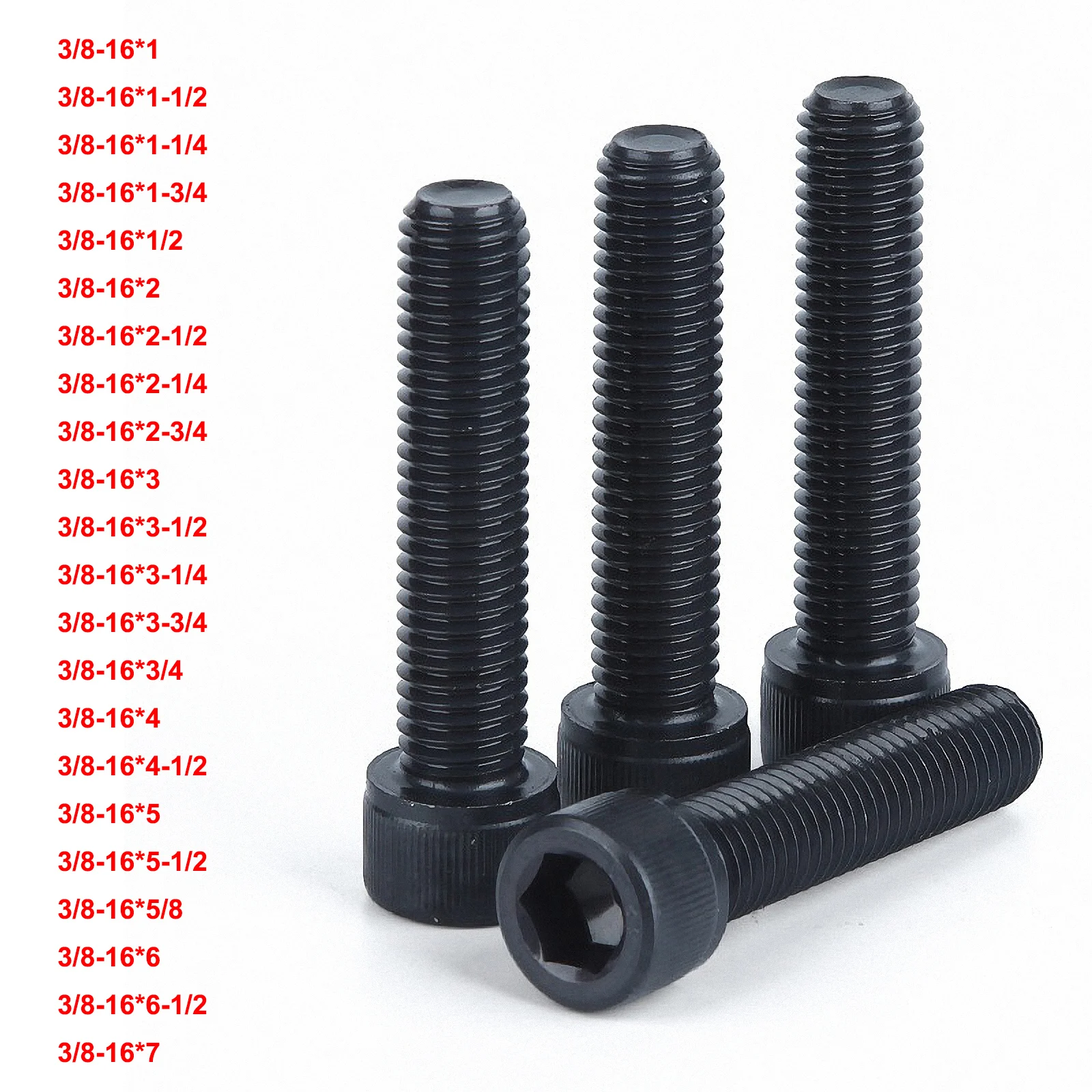 

1pcs Grade 12.9 Carbon Steel BSW 3/8-16 Thread Hexagon Hex Socket Cup Head Screws Allen Bolts Length 1/2 inch to 7 inch