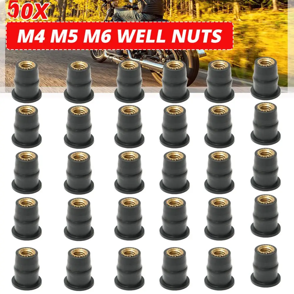 30PCS 50PCS Motorcycle Fairing Screw M5 M6 Dome Well Screws Nuts With Rubber Windscreen Windshield Screws Well Nut Universal