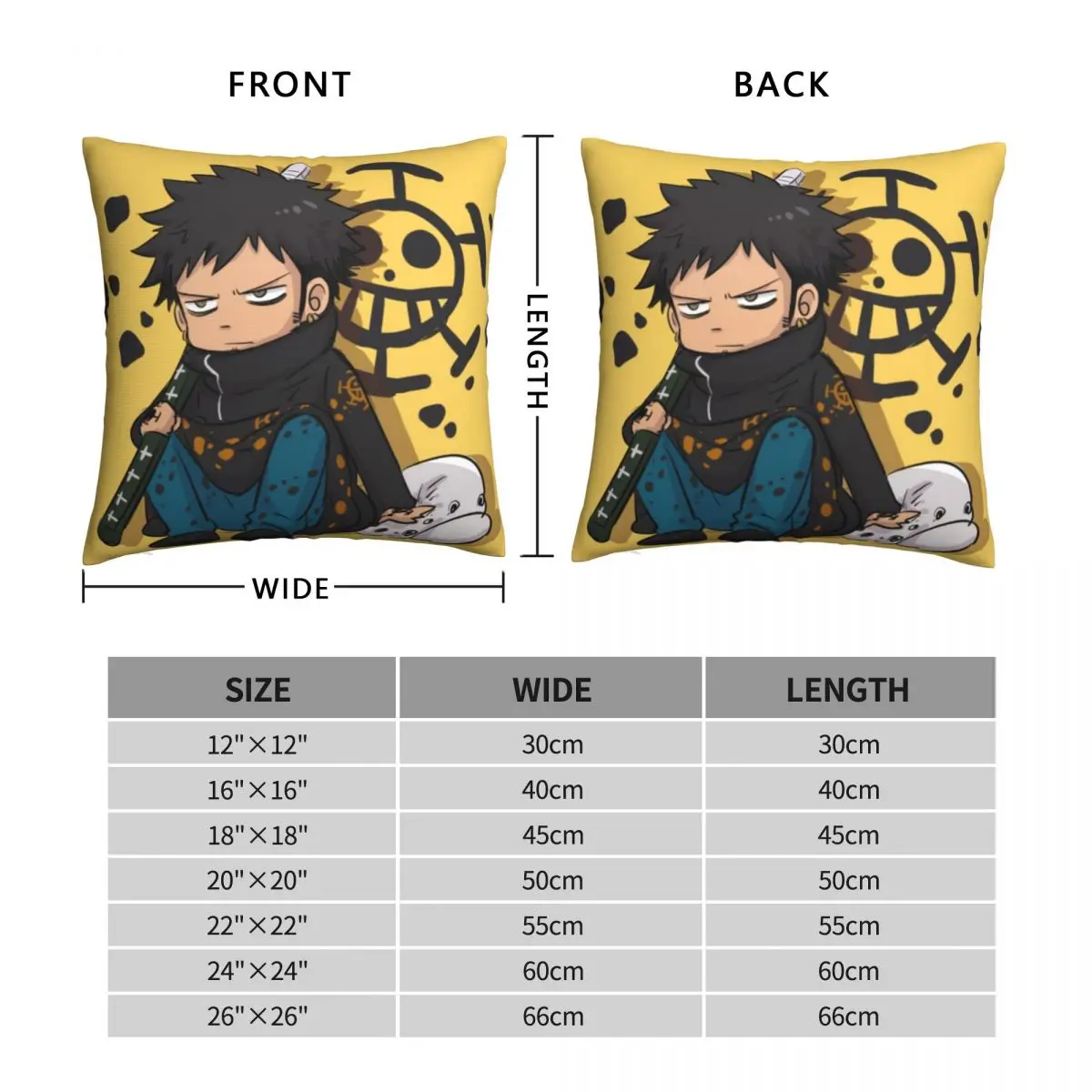 Trafalgar D. Water Law Pillowcase Polyester Linen Velvet Pattern Zip Decor Throw Pillow Case Bed Cushion Case