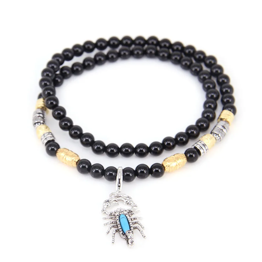 Thomas Black Beads and Scorpion Pendant Necklace, Rebel Heart Jewelry Gift For Women and Men TS-N39