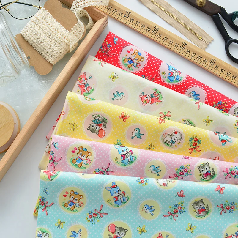 Cotton Fabric Lamb Bunny Printed Cartoon Cloth DIY Handmade For Sewing Clothes Patchwork By Half Meter