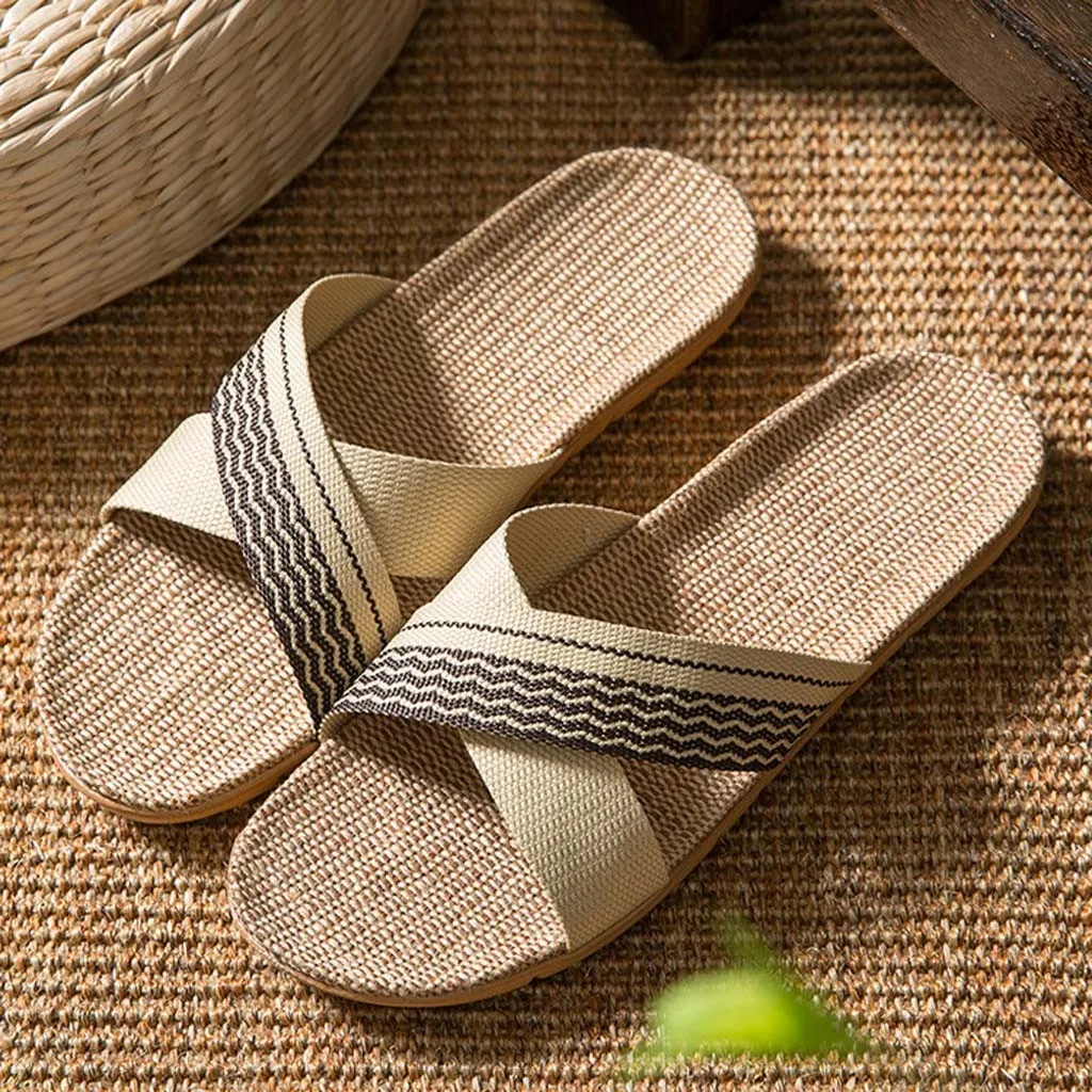 Men Slippers Summer Slippers Home Couple Indoor Slippers Linen Cross Daily Slippers zapatillas casa hombre домашние тапочки 2021