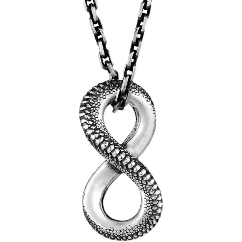 Vintage Silver Color Infinity Ouroboros Snake Pendant Necklace for Men Women Party Jewelry Hip Hop Long Chain Accessories