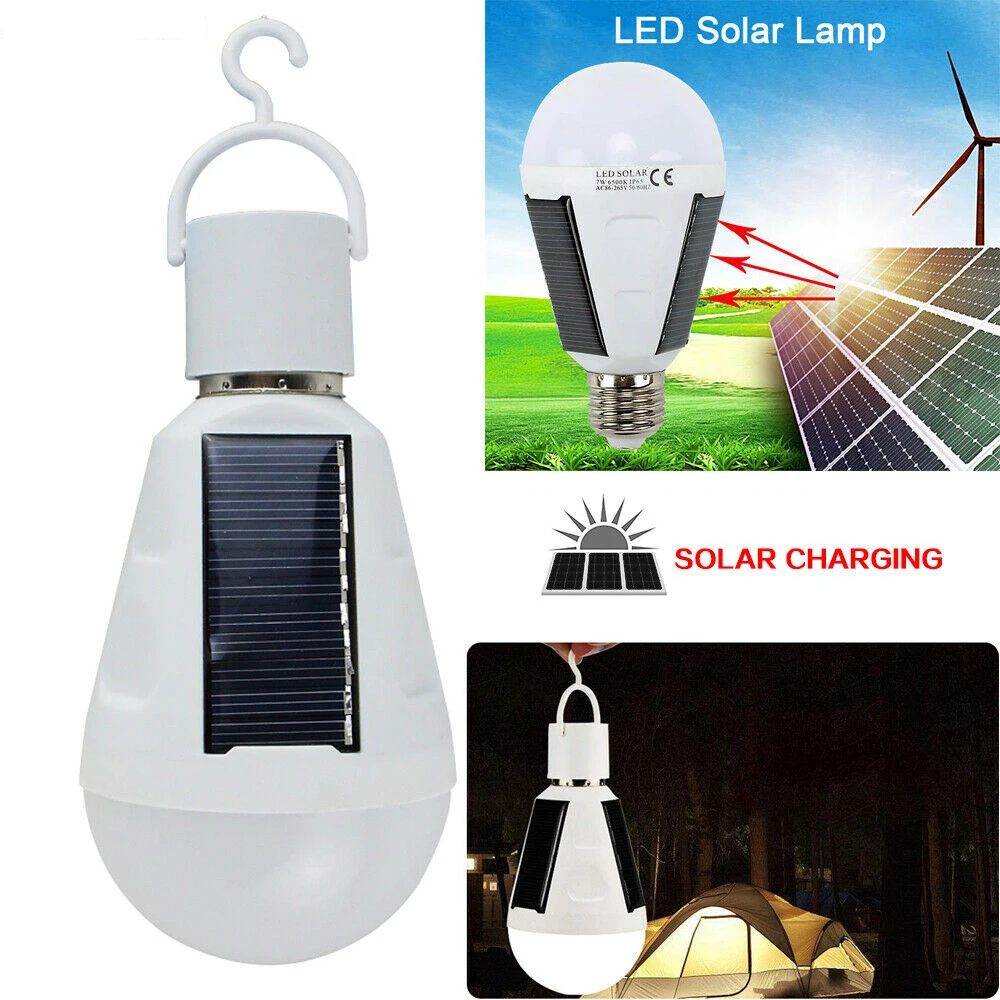 

7W E27 Solar Lamp Powered outdoor Portable Led Bulb Light Solar Led Lighting with hook Camp Tent Night Fishing Light