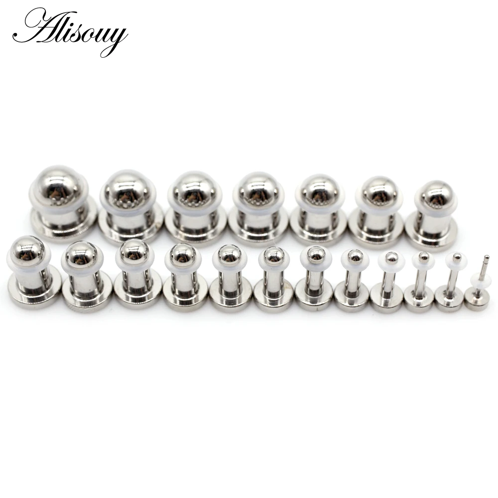 Alisouy 2pcs Silicone Stainless Steel Cylinder Ear Gauges Taper Plugs Tunnel Expander Stretcher Earring Piercing Body Jewelry