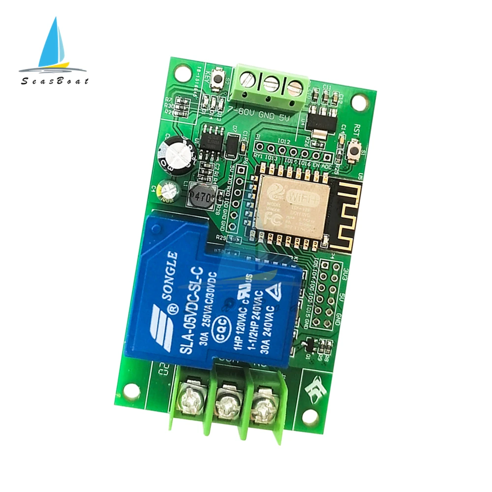 DC7-80V 5V ESP8266 WIFI 1 Channel 30A Relay Module ESP-12F Development Board For Arduino Smart Home Wireless Control