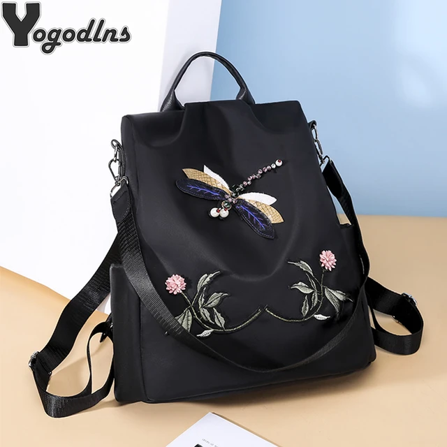 Fashion Embroidery Dragonfly Women Backpack High Quality Waterproof Oxford Shoulders Bag Female Casual Anti theft Travel Handbag AliExpress