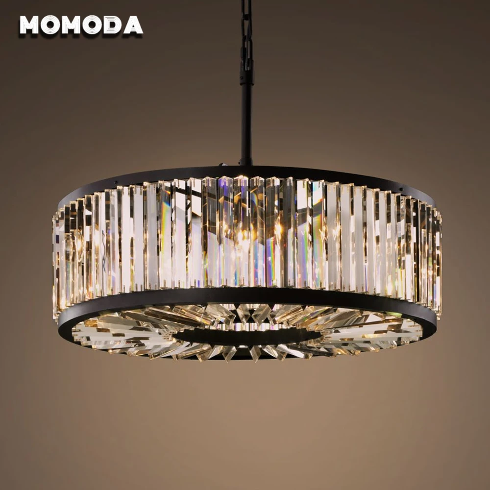 Welles Modern Crystal Chandeliers Lights LED Prism Smoky Cristal Round Pendant Hanging Lamp for Kitchen Restaurant Bedroom