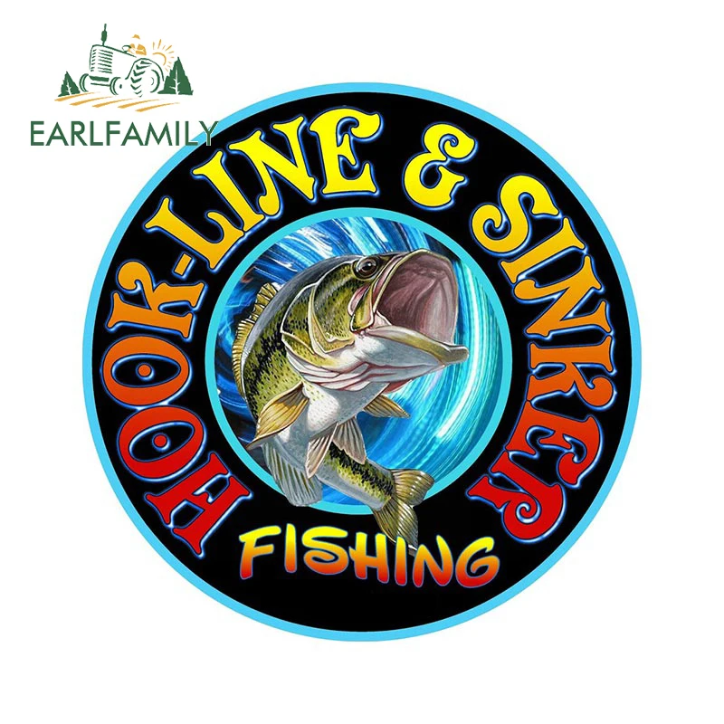EARLFAMILY 13cm x 13cm Car Sticker Fishing Large Mouth Bass Fish By Hook-line & Sinker Boat Kayak Automobiles Accessories Decal