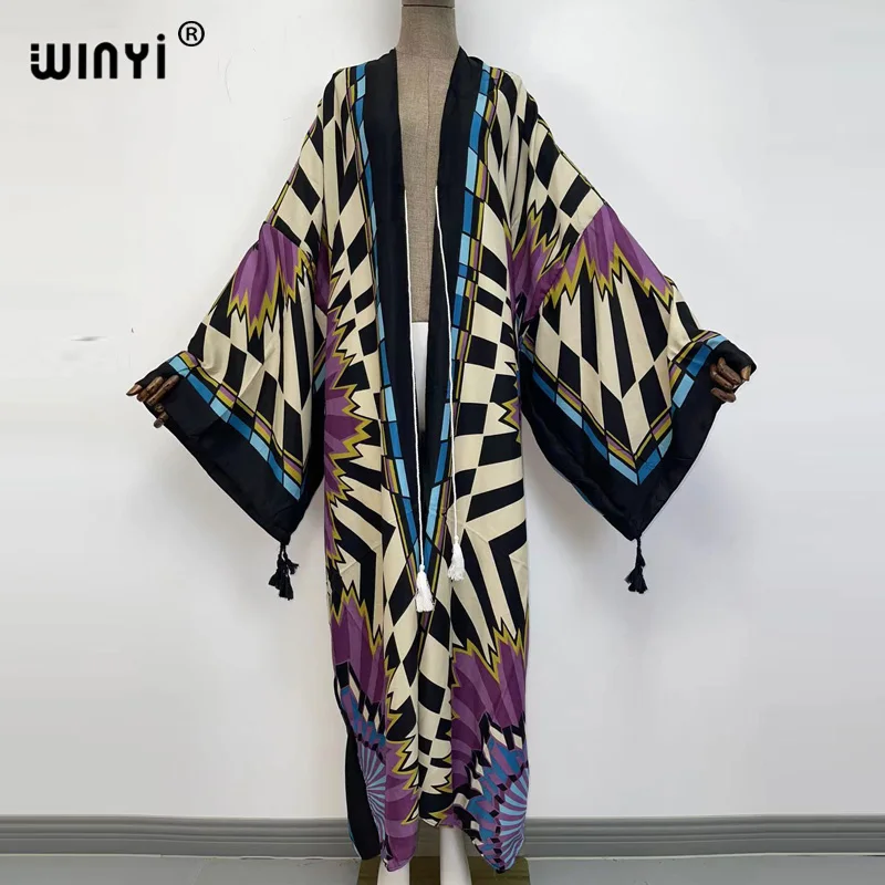 Sukienka spring 2022 WINYI Women Cardigan Loose Long Dress Cocktail Party Boho Maxi African Holiday Batwing Sleeve kimono Robe