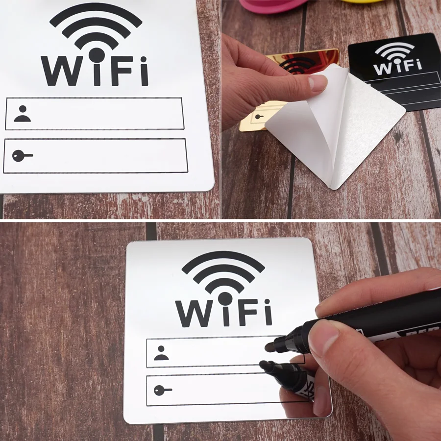 Acrylic Mirror WiFi Sign Sticker for Public Places House Shops Handwriting Account and Password Wifi Notice Board Signs