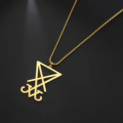 Lemegeton Satans Leviathan Cross Pendants for Men Witchcraft Amulet Sigil of Lucifer Fashion Necklace Stainless Steel Jewelry