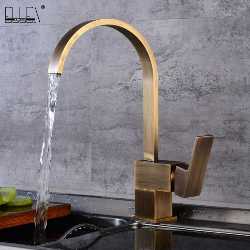 Kitchen Faucets Brass Kitchen Sink Water Faucet 360 Rotate Swivel Faucet Antique Bronze Mixer Single Holder Single Hole ELF2101