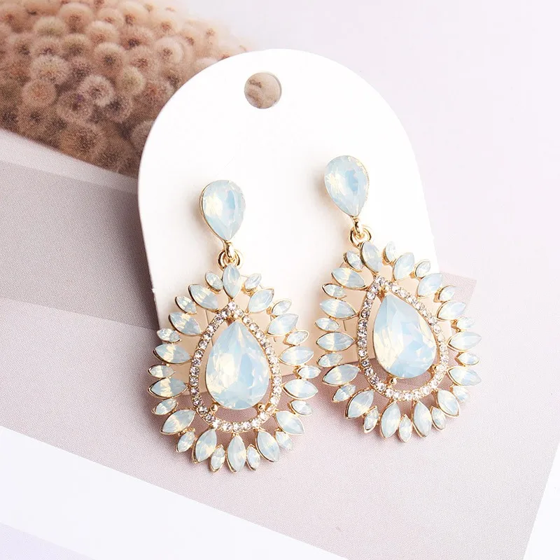 LUBOV Exaggerated opal Crystal Boucles Oreilles Pendan Earrings Women Personality Statement Drop Earrings Bijoux Acier Inoxydab