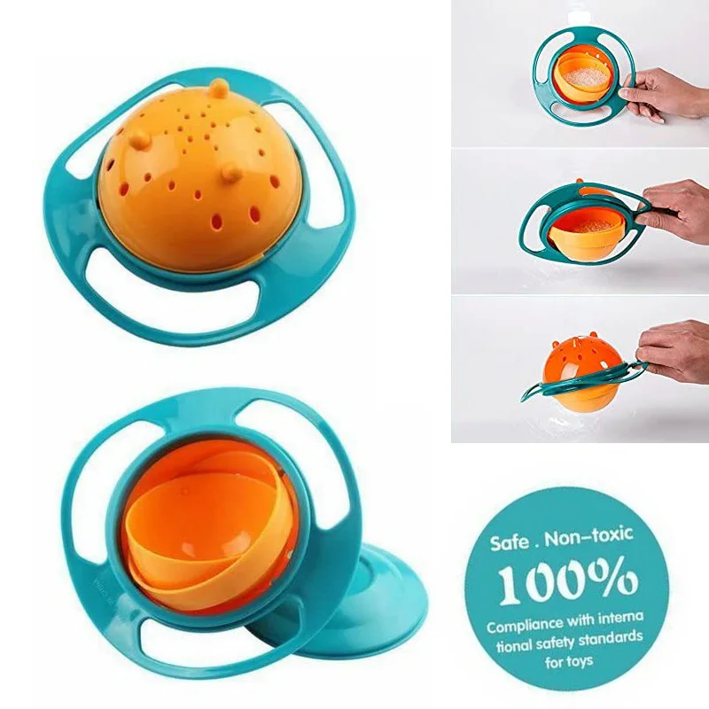 Baby Gyro Bowl 360 Degree Rotation Spill Resistant Gyroscopic Bowl With Lid Toy Tableware Feeding Dishes For Baby Kids Children